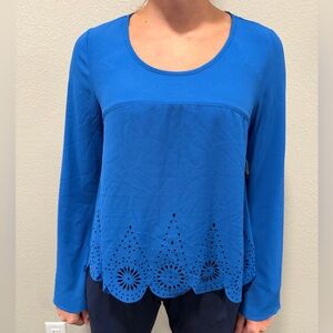 Self Esteem Royal Blue Blouse with Cut-Out Hem